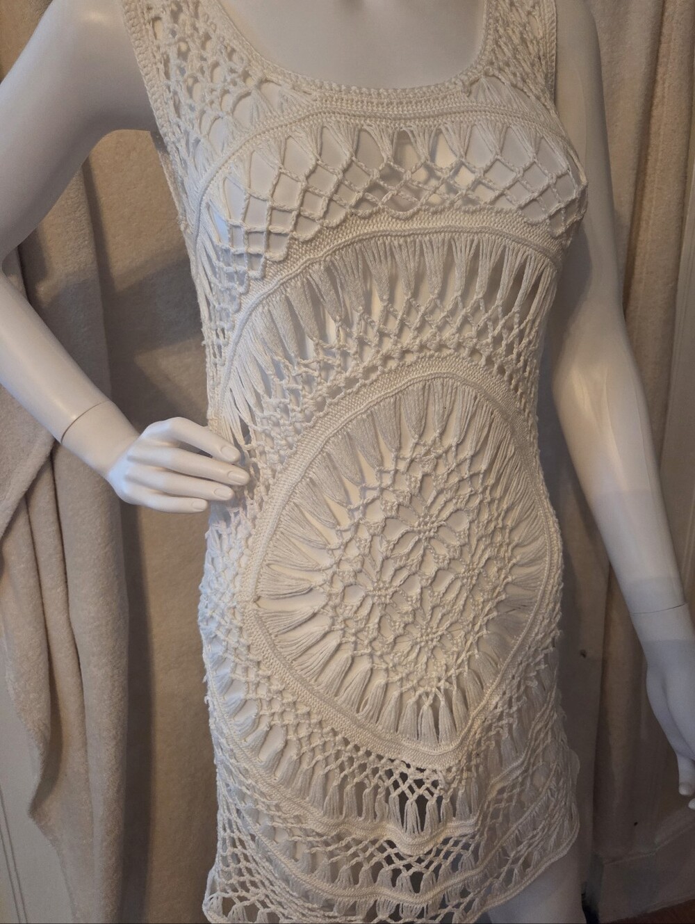 Solitaire Swim Cream Crochet Beach Cover-Up